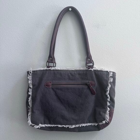 Myra Hairon Leather Canvas Leaf Print Western Boho Small Handbag Boho - Picture 2 of 12